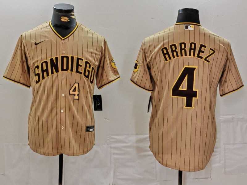 Mens San Diego Padres #4 Luis Arraez Tan Cool Base Stitched Baseball Jerseys